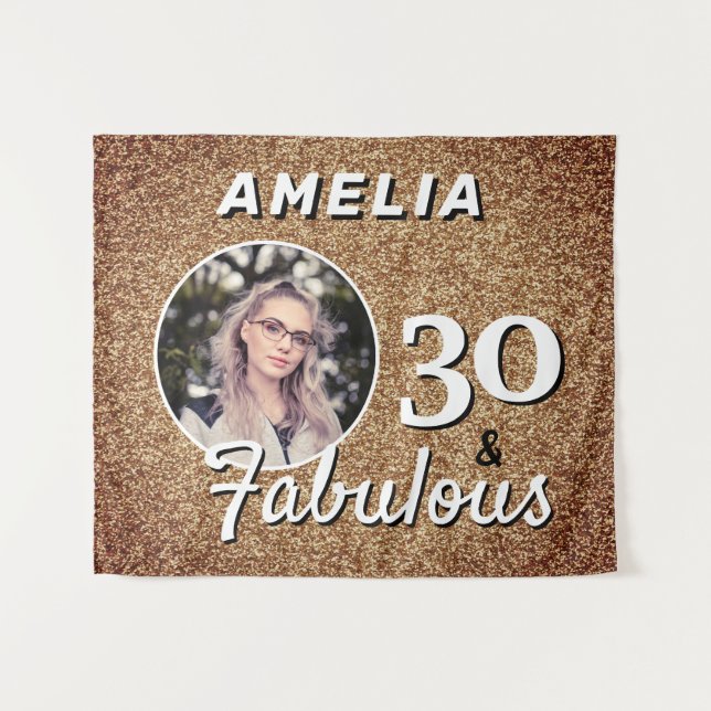 Tapiz 30 y Fabulous Gold Purpurina 30th Birthday Photo (Anverso (horizontal))