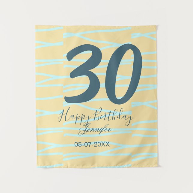 Tapiz 30th birthday add name date year yellow blue paste (Anverso)