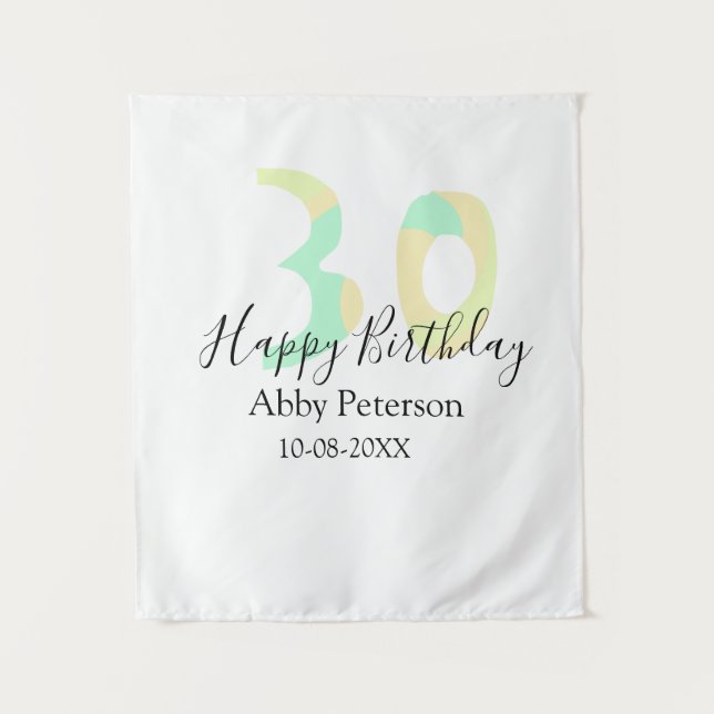 Tapiz 30th birthday bold letter pastel yellow black retr (Anverso)