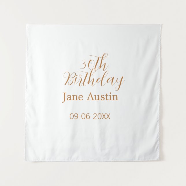 Tapiz 30th birthday copper brown simple stylish name dat (Anverso)