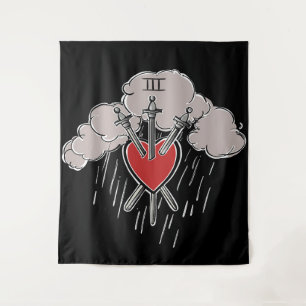 Tapiz 3 de Espadas Amor Corazón Ilustración Tarot Tres