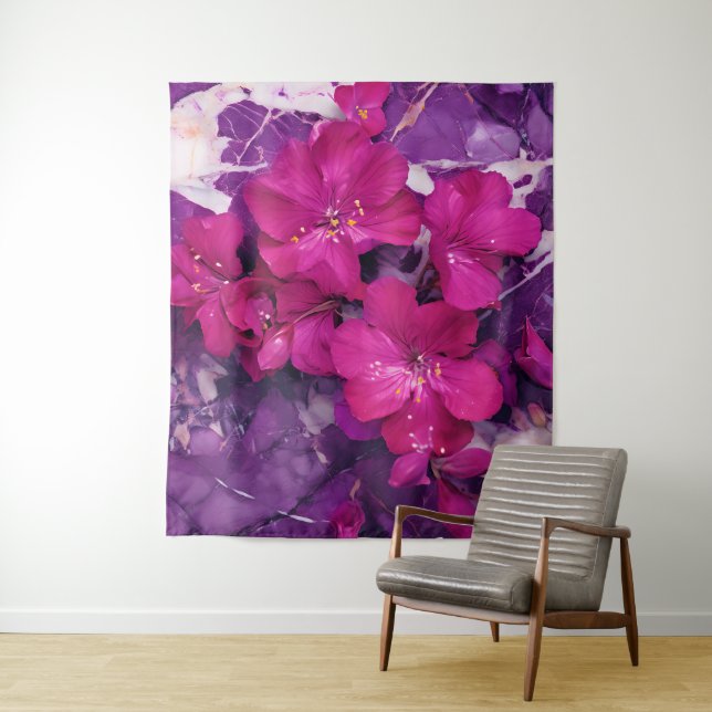 Tapiz 3D Floral Fuchsia & Purple Marble Art (In situ)