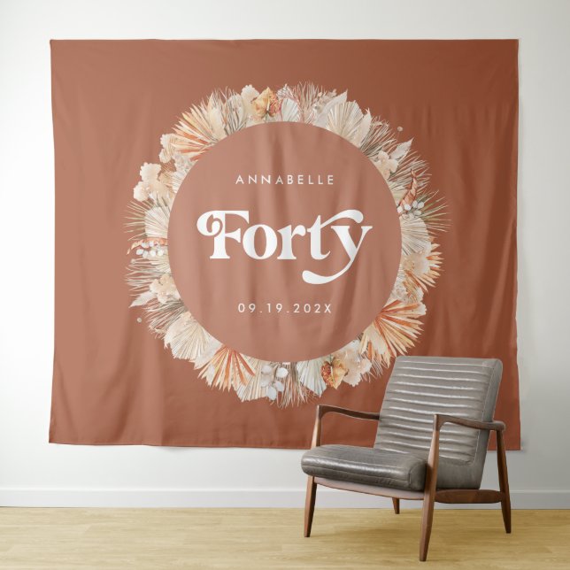 Tapiz 40.ª terracota de pasto botánico de cumpleaños (In situ (horizontal))