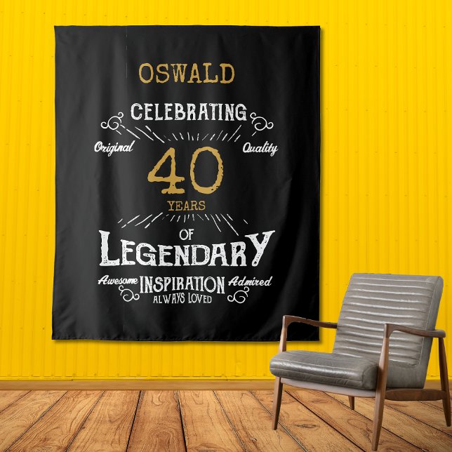 Tapiz 40.º natalicio Oro Negro Leyenda Fotográfica (40th Birthday Black Gold Legendary Photo Backdrop
)
