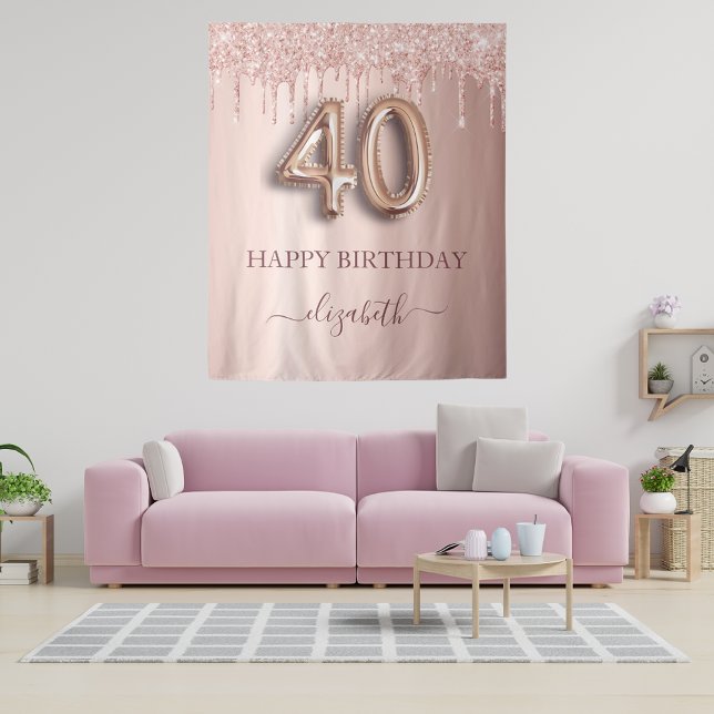 Tapiz 40 cumpleaños fiesta purpurina de oro rosa rosado (Subido por el creador)