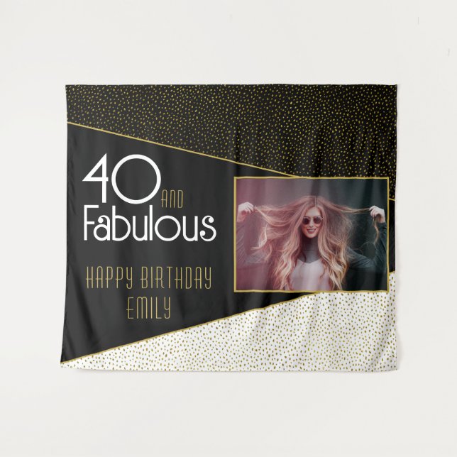 Tapiz 40 y Fabulous Gold Purpurina Photo 40th Birthday (Anverso (horizontal))