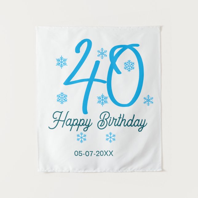 Tapiz 40th birthday add name date year blue template (Anverso)
