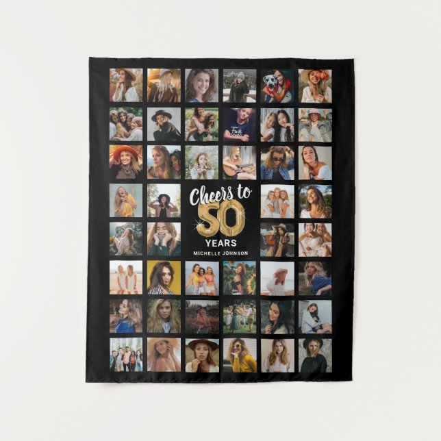 Tapiz 44 Colaje de Fotos Cumpleaños 50 (Anverso)