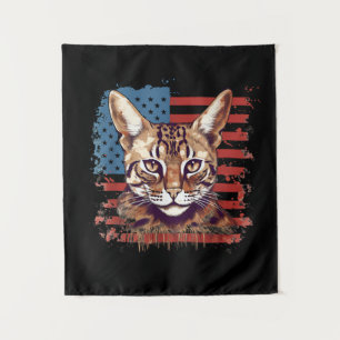 Tapiz 4 De Julio Bandera Estadounidense Gato De Savannah