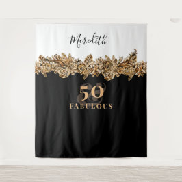 Tapiz 50.º Aniversario Flores Doradas Elegantes Clásicas