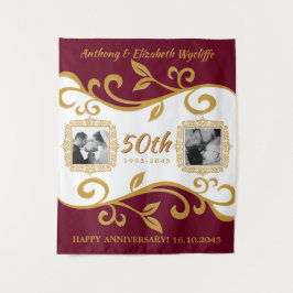 Tapiz 50° aniversario Boda agrega tus fotos Red Gold
