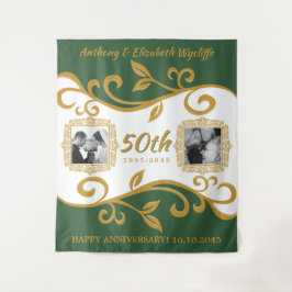 Tapiz 50 Aniversario de Boda Tus Fotos Verde Dorado