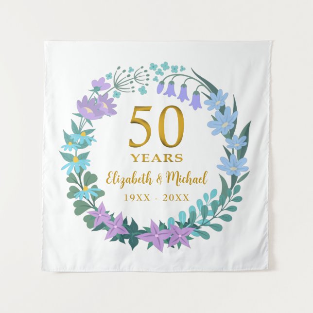 Tapiz 50° Aniversario Dorado Floral Bluebells Wreath (Anverso)