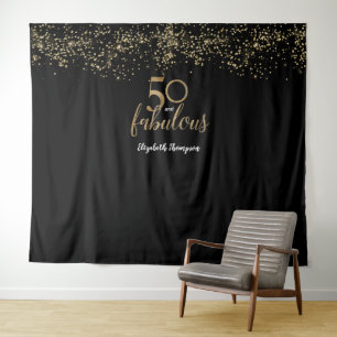 Tapiz 50 Cumpleaños Fabuloso negro oro Personalizado