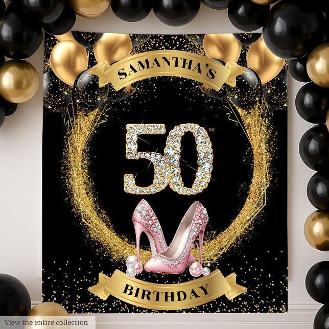 Tapiz 50° cumpleaños número de diamantes alto (Luxury 50th Birthday Diamond Numbers High Heels Tapestry )