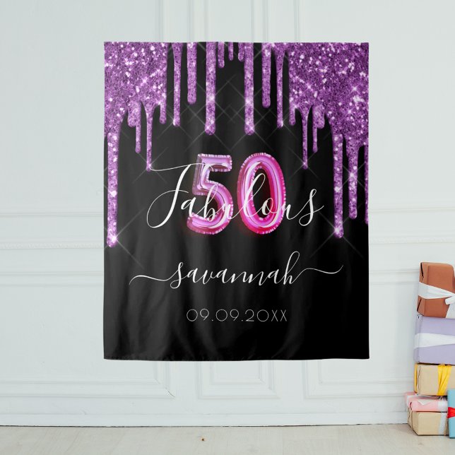 Tapiz 50 Fabuloso purpurina morado negro de cumpleaños (Subido por el creador)