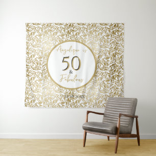 Tapiz 50 y 50 Fab 50 cumpleaños fiesta Gold Floral Swirl