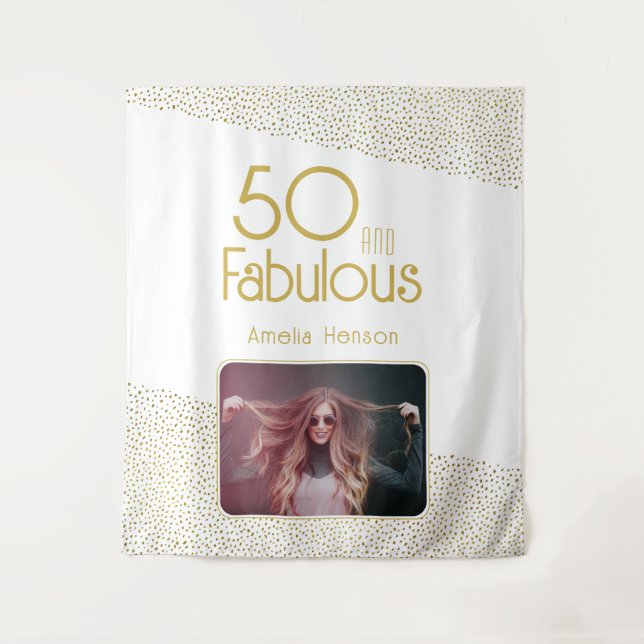 Tapiz 50 y fabuloso brillo dorado 50 cumpleaños foto  (Anverso)