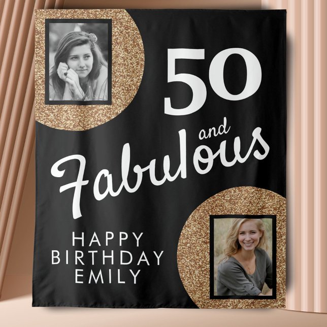 Tapiz 50 y Fabulous Gold Purpurina 2 Photo 50th Birthday (Subido por el creador)
