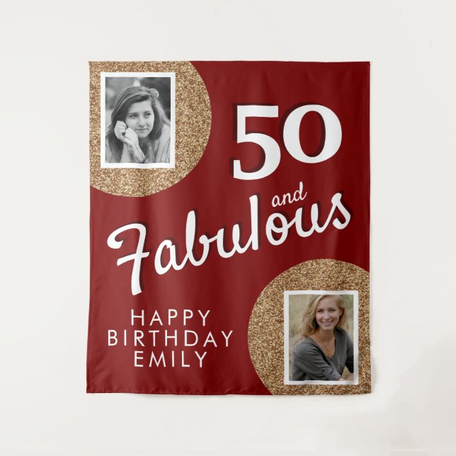 Tapiz 50 y Fabulous Gold Purpurina 2 Photo 50th Birthday (Anverso)