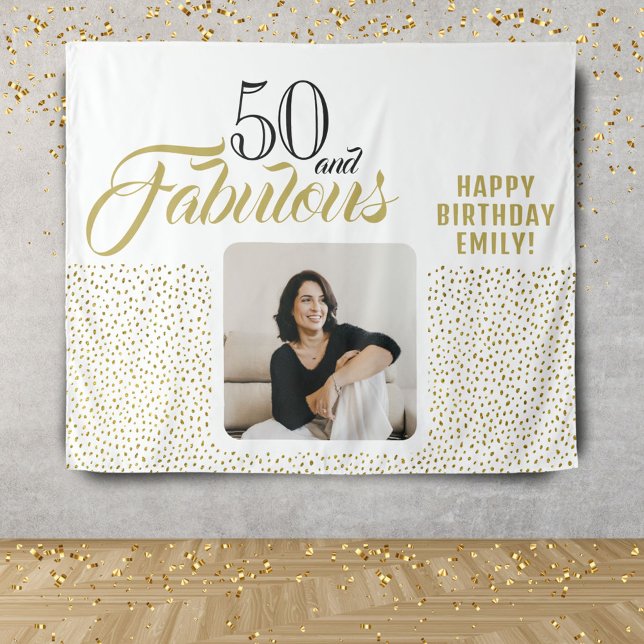 Tapiz 50 y Fabulous Gold Purpurina Photo 50th Birthday (Subido por el creador)