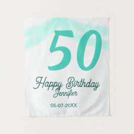 Tapiz 50th birthday add name date year green pastel bold