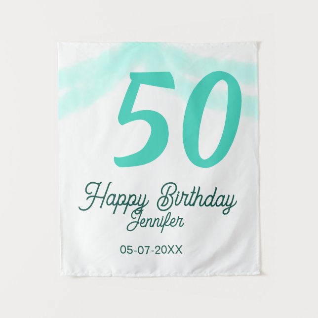 Tapiz 50th birthday add name date year green pastel bold (Anverso)