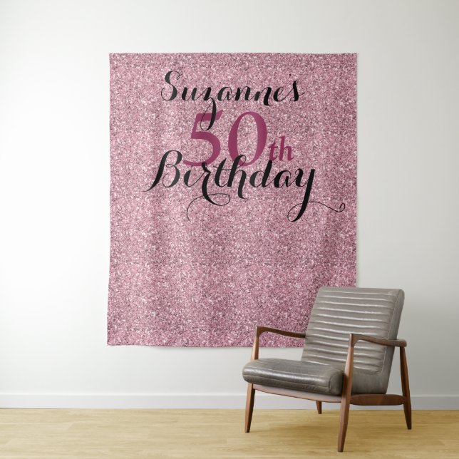 Tapiz 550.º Fiesta Purpurina Rosado de cumpleaños Cualqu (In situ)