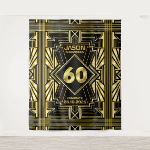 Tapiz 60.º cumpleaños Art Deco Oro Gran Gatsby Negro