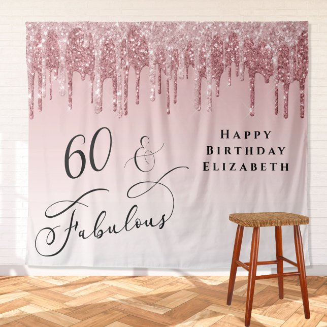 Tapiz 60.º Purpurina de Oro Rosa Rosa Rosa de Cumpleaños (Subido por el creador)