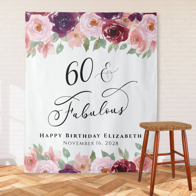 Tapiz 60 Cumpleaños fabulosos con aquarelas florales (Subido por el creador)