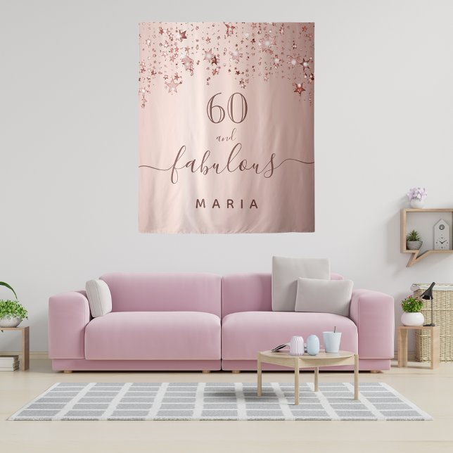 Tapiz 60 fabulosas estrellas de cumpleaños en rosa oro n (Subido por el creador)