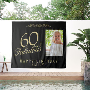 Tapiz 60 y fabulosa foto de cumpleaños fondo negro