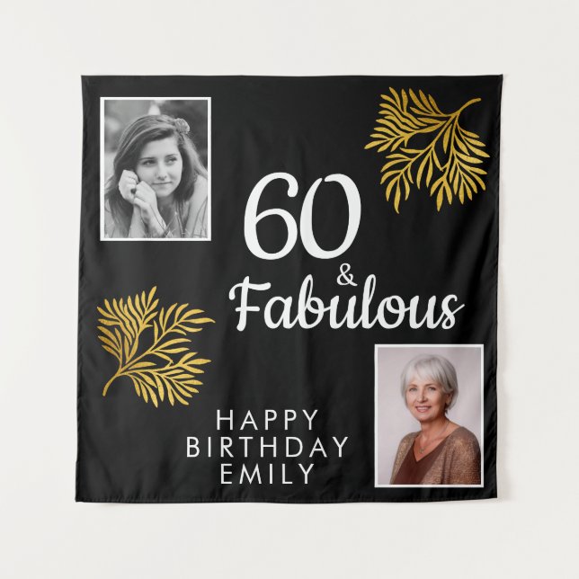 Tapiz 60 y Fabulous Gold Foliage 2 Photo Birthday (Anverso)