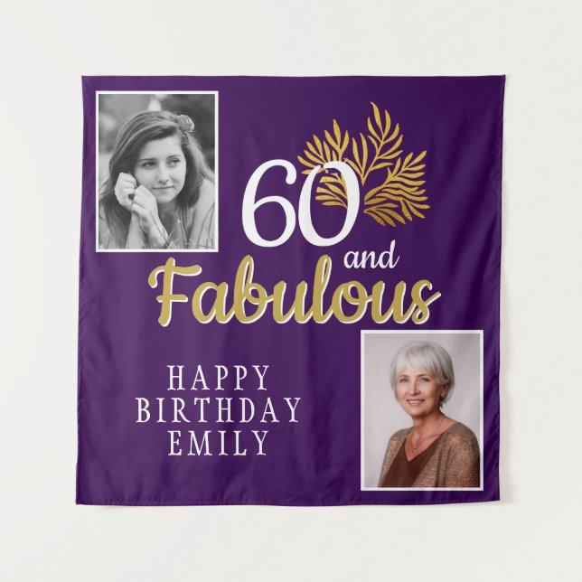 Tapiz 60 y Fabulous Gold Foliage 2 Photo Birthday (Anverso)