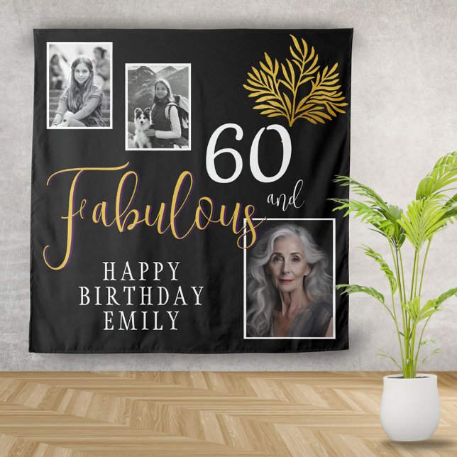 Tapiz 60 y Fabulous Gold Foliage 3 Photo Birthday (Subido por el creador)
