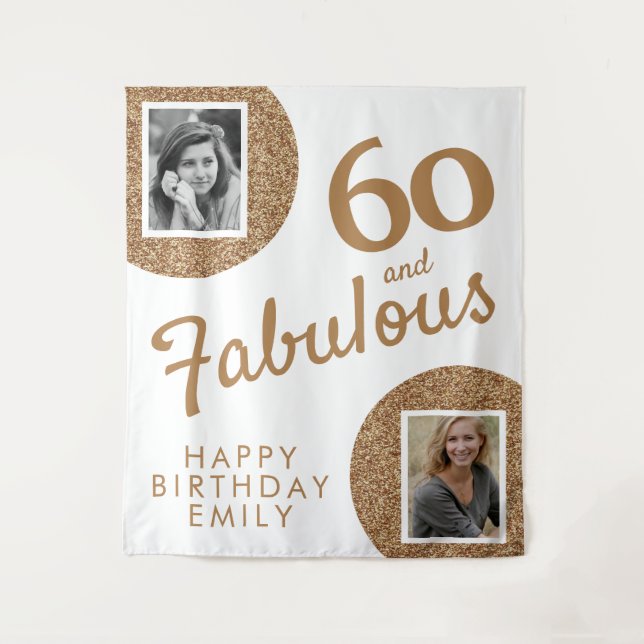Tapiz 60 y Fabulous Gold Purpurina 2 Photo 60th Birthday (Anverso)