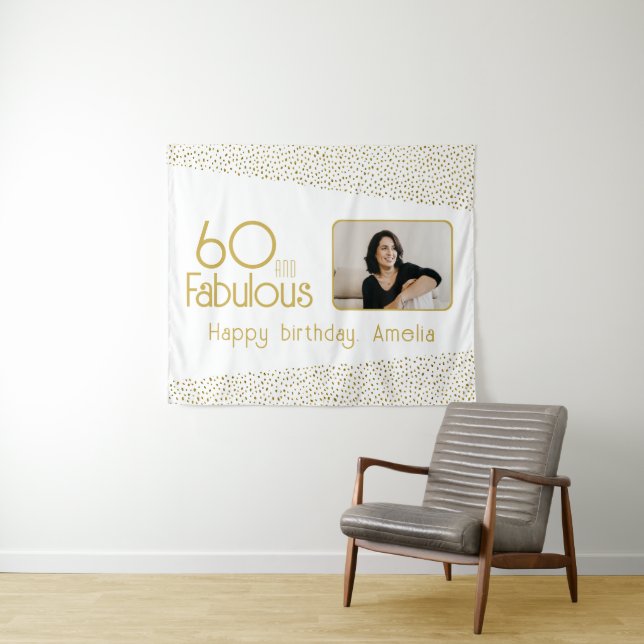 Tapiz 60 y Fabulous Gold Purpurina Photo 60th Birthday (In situ (horizontal))