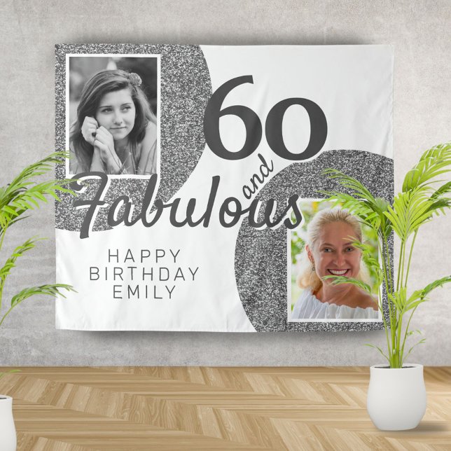 Tapiz 60 y Fabulous Silver Purpurina 2 Photo Birthday (Subido por el creador)