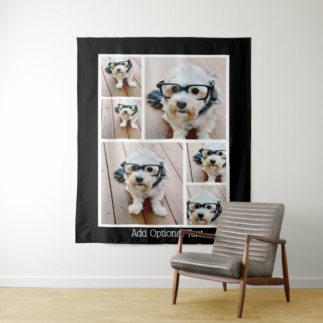 Tapiz 6 Collage de fotos Texto opcional — fondo negro (In situ)