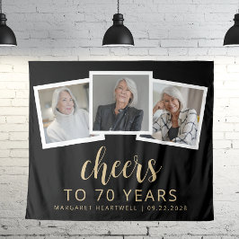 Tapiz 70.º cumpleaños 3-Photo Gold Script Saluda a los n