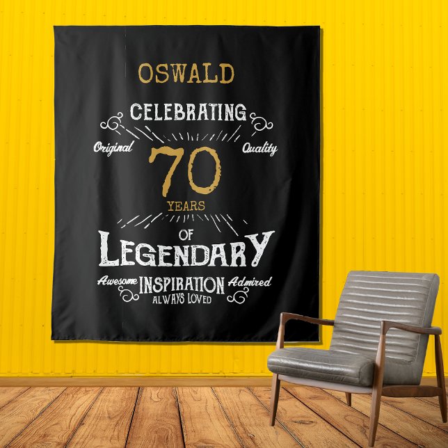 Tapiz 70.º natalicio Oro Negro Leyenda Fotográfica (70th Birthday Black Gold Legendary Photo Backdrop
)
