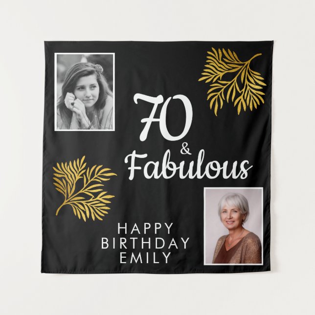 Tapiz 70 y Fabulous Gold Foliage 2 Photo Birthday (Anverso)