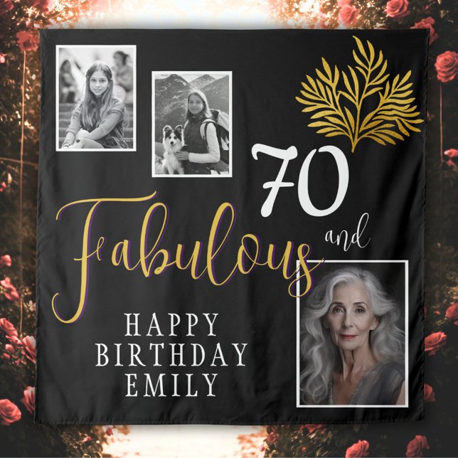 Tapiz 70 y Fabulous Gold Foliage 3 Photo Birthday (Subido por el creador)