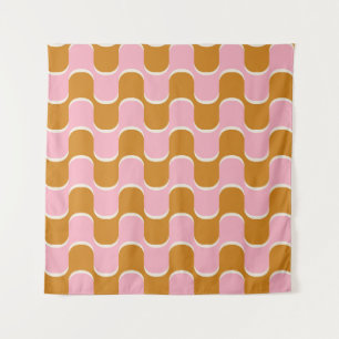 Tapiz 70s retro vintage wavy pattern in gold and pinkwav