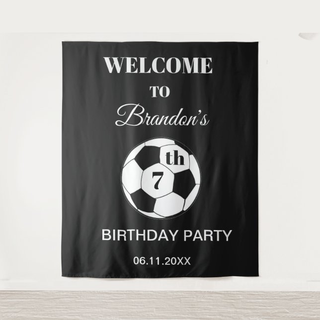 Tapiz 7th Birthday Party Soccer Green Boys Sports (Anverso)