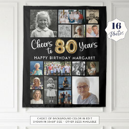 Tapiz 80.º cumpleaños Oro Negro 16 festejos a años