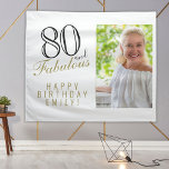 Tapiz 80 y fabuloso 80th Birthday Photo Backdrop<br><div class="desc">80 y Fabuloso Tapiz Elegante de foto de cumpleaños número 80. 80 y texto fabuloso en escritura a la moda con un nombre. Personalízalo con tu foto,  tu nombre y la edad,  y haz tu propia fiesta de cumpleaños para la fiesta de ochenta años de la mujer.</div>