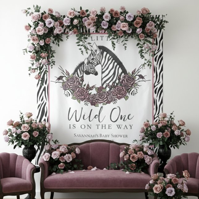 Tapiz A Little Wild One Baby Zebra Print Backdrop (Little Wild One Backdrop for Zebra Safari Baby Shower for Her. Black and White Zebra Stripes & Pink)