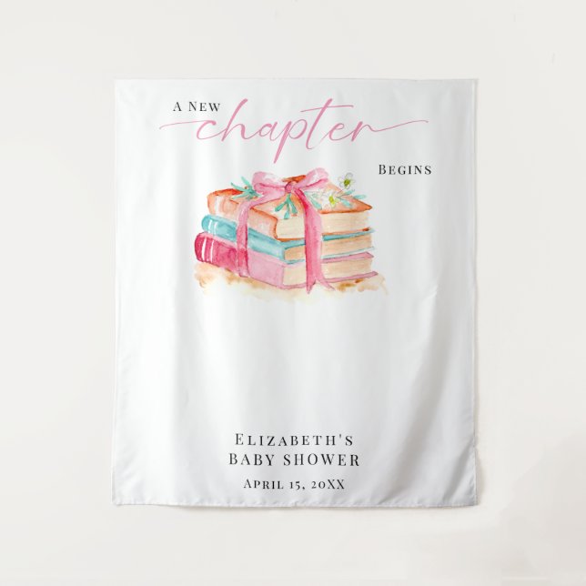 Tapiz A New Chapter Begins Baby Shower Watercolor Books  (Anverso)